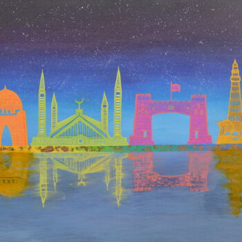 Картина под названием "Skyline of Pakistan" - Sehrish Akram, Подлинное произведение искусства, Акрил Установлен на Деревянна…