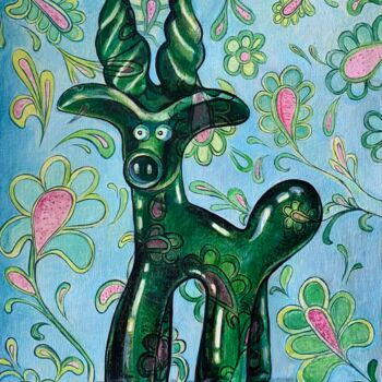 Schilderij getiteld "Goat" door Seksikoza Loveenergy Style Contemporary, Origineel Kunstwerk, Olie