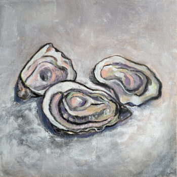 Peinture intitulée "Les huîtres #001" par Sélène Cannet, Œuvre d'art originale, Acrylique Monté sur Carton