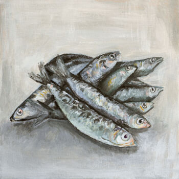 Schilderij getiteld "Les sardines" door Sélène Cannet, Origineel Kunstwerk, Acryl