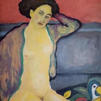 Pittura intitolato "Nude on sofa (self-…" da Selenia Bosso, Opera d'arte originale, Olio Montato su Telaio per barella in le…