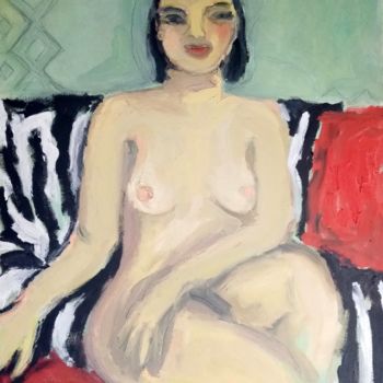Pittura intitolato "Nude on zebra sofa" da Selenia Bosso, Opera d'arte originale, Olio Montato su Telaio per barella in legno