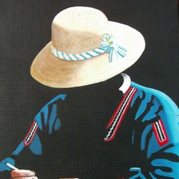 Painting titled "La brodeuse Quechua…" by Jean-Claude Selles Brotons, Original Artwork, Oil