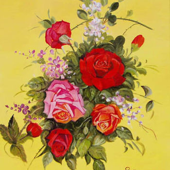 Malerei mit dem Titel "Les sept roses" von Jean-Claude Selles Brotons, Original-Kunstwerk