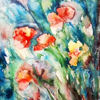 Painting titled ""Red Poppies"" by Selena Sashina, Original Artwork, Watercolor