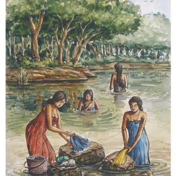 Painting titled "South Indian villag…" by Selva, Original Artwork
