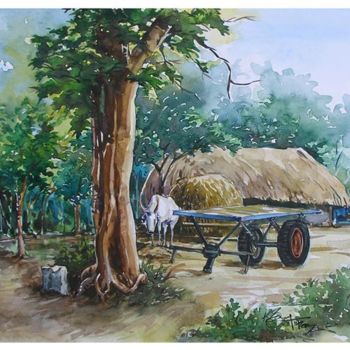 Painting titled "South indian villag…" by Selva, Original Artwork