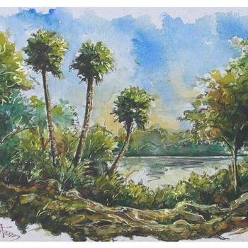 Painting titled "Village" by Selva, Original Artwork, Watercolor