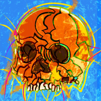 「SKULL 01 ORANGE」というタイトルの絵画 Semaj Joyceによって, オリジナルのアートワーク, アクリル