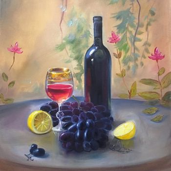 Pintura titulada "Натюрморт с вином.j…" por Darya Semenova, Obra de arte original, Oleo