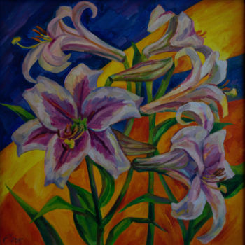 Pittura intitolato "lilies" da Ksenia Semenova, Opera d'arte originale, Olio