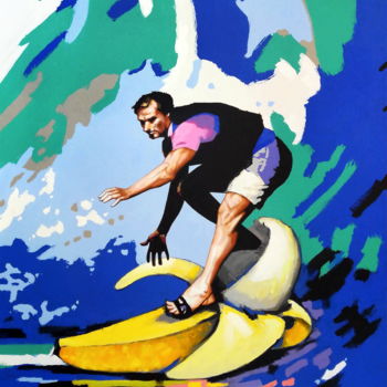 Painting titled "Banana Surfer" by Evgen Semenyuk, Original Artwork, Oil