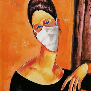 Painting titled "Modigliani style gi…" by Evgen Semenyuk, Original Artwork, Oil