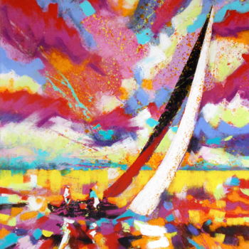 Pintura titulada "Seascape With Yacht" por Evgen Semenyuk, Obra de arte original, Oleo