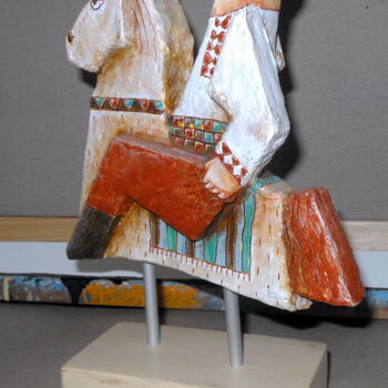 Sculpture intitulée "Horseman" par Evgen Semenyuk, Œuvre d'art originale, Bois