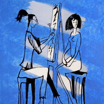 Schilderij getiteld "Artist and her model" door Evgen Semenyuk, Origineel Kunstwerk, Acryl