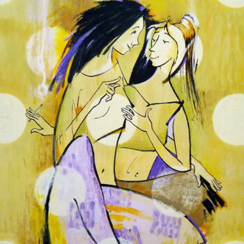Malerei mit dem Titel "Gossipers" von Evgen Semenyuk, Original-Kunstwerk, Acryl