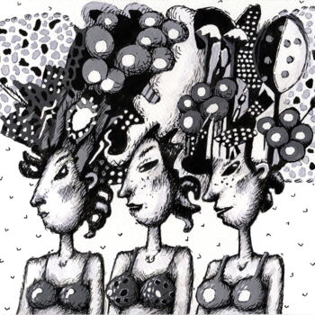 Zeichnungen mit dem Titel "Girls from Ipanema" von Evgen Semenyuk, Original-Kunstwerk, Tinte