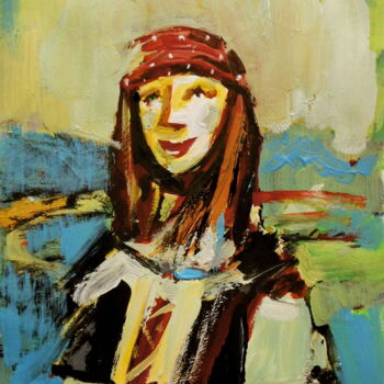 Malarstwo zatytułowany „Hippie Mona Lisa” autorstwa Evgen Semenyuk, Oryginalna praca, Akryl