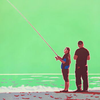 Painting titled "Fishermen at Sunset" by Evgen Semenyuk, Original Artwork, Acrylic