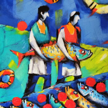 Ζωγραφική με τίτλο "Fish in Beetroot" από Evgen Semenyuk, Αυθεντικά έργα τέχνης, Ακρυλικό