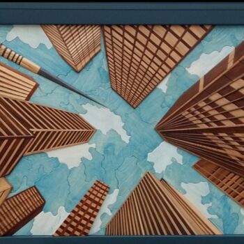 Malarstwo zatytułowany „3d wooden art/skysc…” autorstwa Semih Çelebi, Oryginalna praca, Tłoczenie
