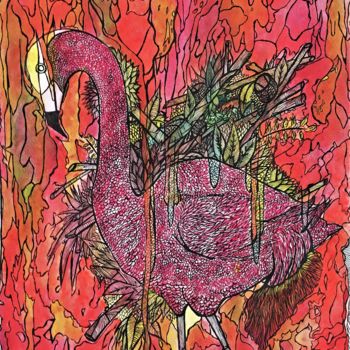 Pintura intitulada "pelikan" por Semihaoner, Obras de arte originais, Aquarela