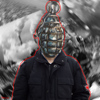 Digitale Kunst mit dem Titel "Mi scoppia la testa" von Claudio Semino, Original-Kunstwerk, Fotomontage