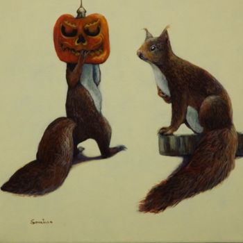 Pittura intitolato "happy hallowenn" da Claudio Semino, Opera d'arte originale, Acrilico Montato su Pannello di legno