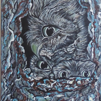 Картина под названием "Barn Owl Painting,…" - Senem Öcal, Подлинное произведение искусства, Акрил