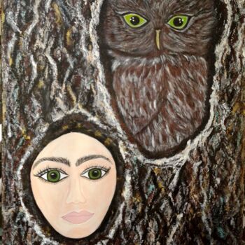 Malerei mit dem Titel "Owl wall art, Bird…" von Senem Öcal, Original-Kunstwerk, Acryl