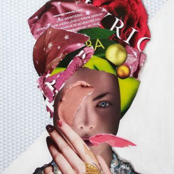 Collagen mit dem Titel "Artwoman/Collage" von Olga Sennikova, Original-Kunstwerk, Collagen Auf Holzplatte montiert