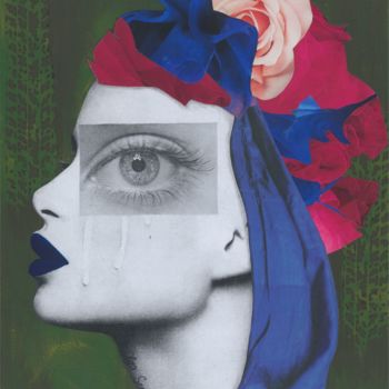 Collages titled ""Woman with blue he…" by Olga Sennikova, Original Artwork, Collages Mounted on Cardboard