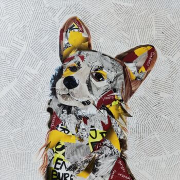 "Corgi #2" başlıklı Kolaj Olga Sennikova tarafından, Orijinal sanat, Kolaj Ahşap Sedye çerçevesi üzerine monte edilmiş