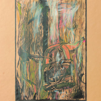 Impressões e gravuras intitulada ""Ahşap Kapı RenkAhe…" por Veysel Şen, Obras de arte originais, Linoleogravura