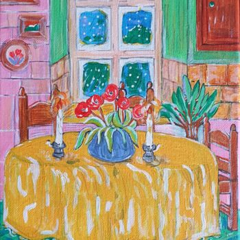 Pintura intitulada "Dinner table with c…" por Seon Young Park, Obras de arte originais, Acrílico