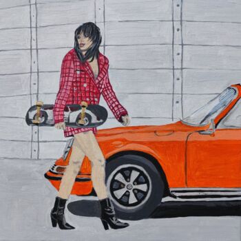 Painting titled "Porsche 911 Orange…" by Sepp Wörle, Original Artwork, Acrylic