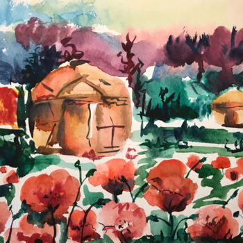 Peinture intitulée "poppies1963.jpg" par Serik Bakhretdinov, Œuvre d'art originale, Aquarelle