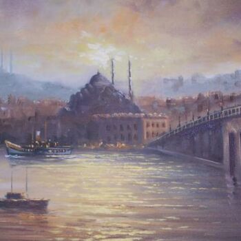 Pintura titulada "Galata köprüsü ve Y…" por Şerafettin Türkmenoğlu, Obra de arte original