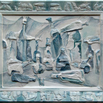 Collages intitulée "Stonehenge" par Serafim Zemelev, Œuvre d'art originale, Cuir