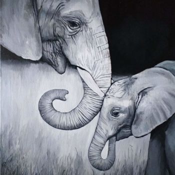 "éléphants" başlıklı Tablo Serena Beloufi tarafından, Orijinal sanat, Akrilik Ahşap Sedye çerçevesi üzerine monte edilmiş