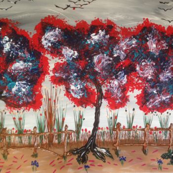 Pittura intitolato "arbres tricolores e…" da Serge Arnaud, Opera d'arte originale, Acrilico