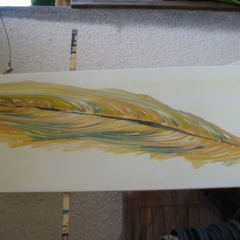 Pintura titulada "plume d'oiseau jaun…" por Serge Arnaud, Obra de arte original, Acrílico