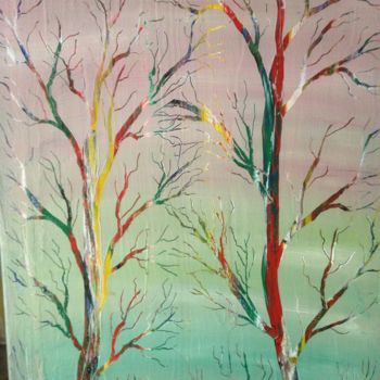 Painting titled "arbres très exotiqu…" by Serge Arnaud, Original Artwork, Acrylic