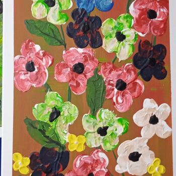 Malerei mit dem Titel "fleurs sur treillage" von Serge Arnaud, Original-Kunstwerk, Acryl