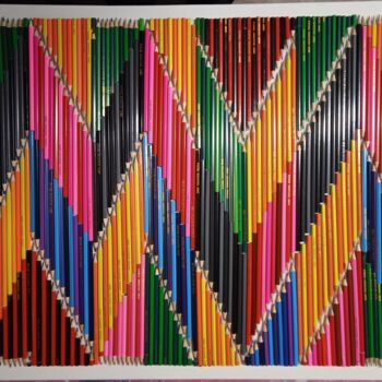 Colagens intitulada "crayons de couleurs…" por Serge Arnaud, Obras de arte originais, Colagens