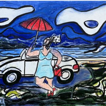 Peinture intitulée "Escarpins, paraplui…" par Serge Berry, Œuvre d'art originale, Pastel