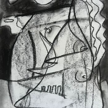 Pintura titulada "Femme au violon" por Serge Berry, Obra de arte original, Carbón