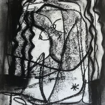 Painting titled "Femme aux si longs…" by Serge Berry, Original Artwork, Charcoal