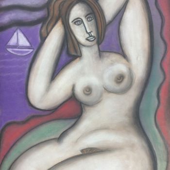 Painting titled "Femme sur la plage" by Serge Berry, Original Artwork